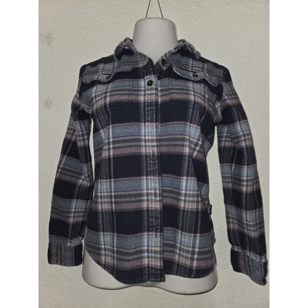 Patagonia Fjord Flannel Shirt Organic Cotton Womens Small Button Blue Purple